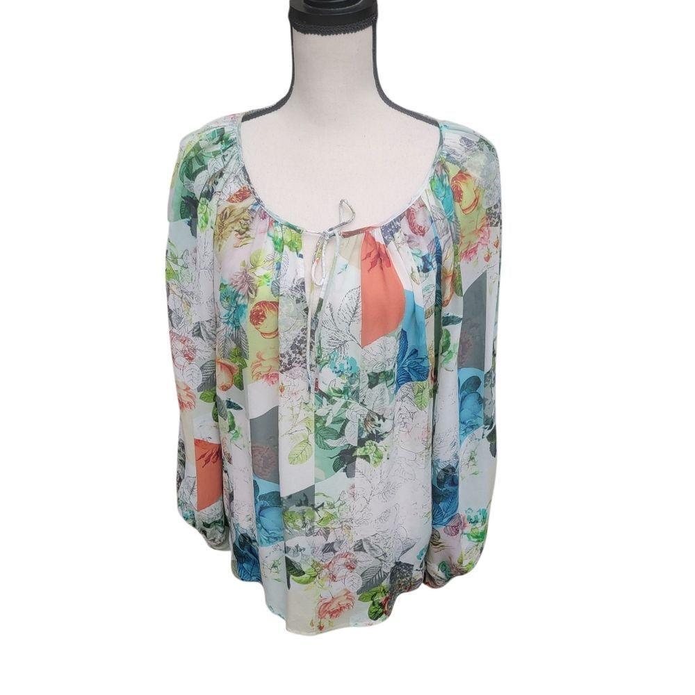 Anthropologie Leifs Dottir Foliage And Floral Long Sleeve Silk Top. Size 10